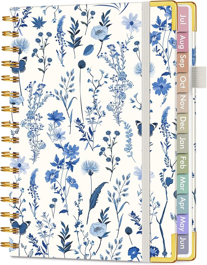 Academic Planner 2026-2027, Hardcover Weekly and Monthly Calendar Planner from July 2026 - June 2027, Daily Agenda Planners with Tabs, College School Organizer for Student Teacher, A5 (6.1" x 8.2"), Blue Floral