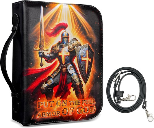 Armor of God Bible Cover for Men Boys Kids, Extra Large Christian Bible Carrying Case Bag with Shoulder Strap, Pastor Appreciation Gifts for Men