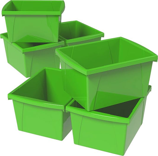 Storex 4 Gallon Storage Bin – Plastic Classroom Organizer for Books and Supplies, Green, 6-Pack (61480C06C)