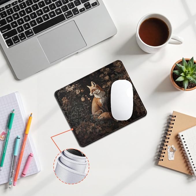 Vintage Moody Floral Fox Mouse Pad, Fox Lover Gifts, Dark Cottagecore Botanical Forest Animal Mouse Pad for Home Office Dorm Computer Laptop Desk Accessories, 9.5x7.9 Inch