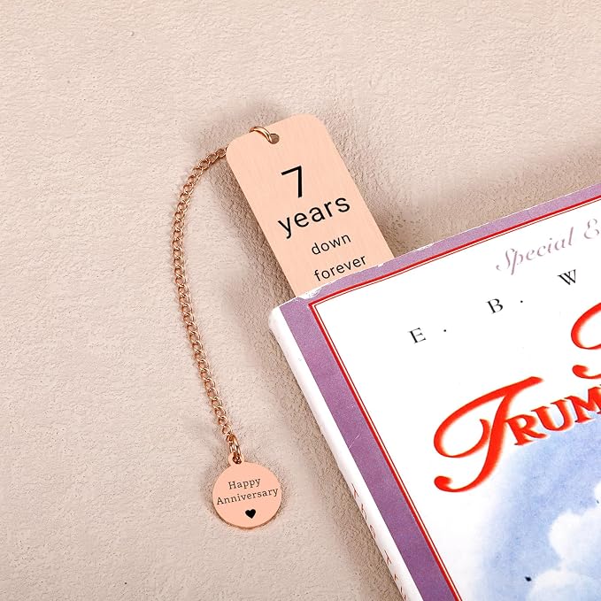7 Year Anniversary Copper Gifts for Him Her, Copper Gifts for 7th Anniversarys, 7th Wedding Anniversary for Wife Husband Couple, 7 Year Coppers Anniversarys Bookmark Gift for 7 Year Couple Women Men