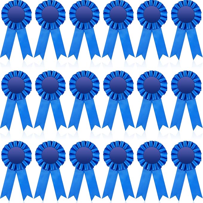 Henoyso 18 Pcs Blank Award Ribbon 1st Place Rosette Prize Award Medals Ribbons Recognition Participation Badges for Competition DIY Party Accessory Science Fair Talent Show(Blue)