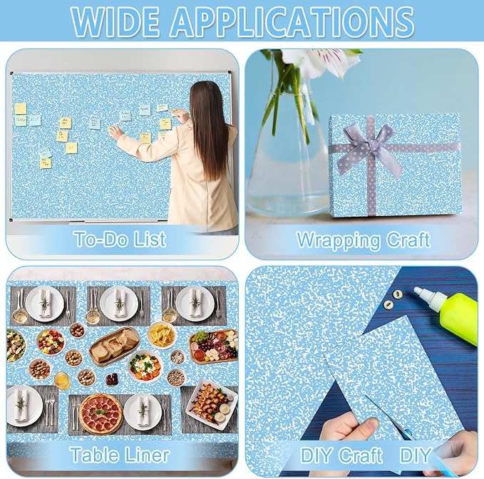 Blue Composition Bulletin Board Roll Reusable Waterproof Erasable Composition Notebook Non-Woven Fabric Bulletin Board Roll Blue and White Background Poster for Classroom Decor Wrap Craft 15.7" x 20ft