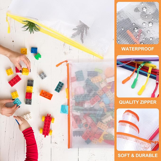 YOPCDJ 20PCS Mesh Zipper Pouch Bags,File Bags,Toy Storage Bags,Clear Organizer Bags,Suitable for Board Game,Home,School,and Office Organization(10A3+10A4)