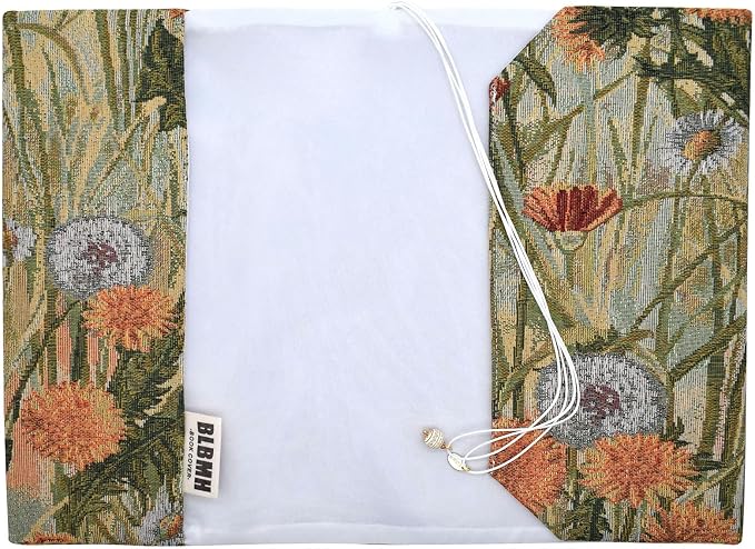 BLBMH 10x7 Book Cover | Handmade Non-Stretch Fabric Bible Cover with Bookmark | Washable Large Hardcover Paperback Protector | Privacy Reading Gift for Women - WD Dandelion