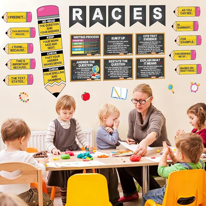 Races Writing Strategy Bulletin Board Decorations Writing Process Poster for Classroom Pencil Races Sentence Strips Cutouts for ELA Classroom Teaching Supplies
