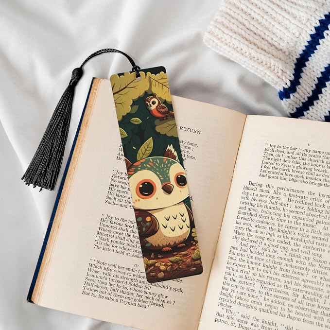 Owl Animal Cute Background_2165776 (1) 5pcs Wood Bookmarks with Tassel for Planner Reading Book Lovers Accessory Readers Men Women 4.6 X 1.2 Inch
