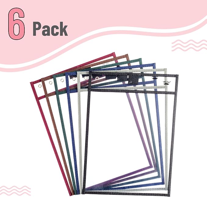 Mr. Pen- Reusable Dry Erase Pocket Sleeves, 10" x 14", 6 Pack, Sleek Dark Color, Clear Plastic Paper Sleeves, Ticket Holders, Clear Plastic Sheet Protectors, Teacher, School, Classroom Supplies