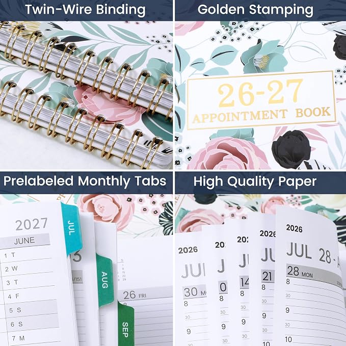 Appointment Book 2026-2027 - Daily Planner 2026-2027, Jul. 2026 - Jun. 2027, Weekly Appointment Book, Hourly Planner with 30-Minute Interval, 8.5" x 11", Colorful Tabs