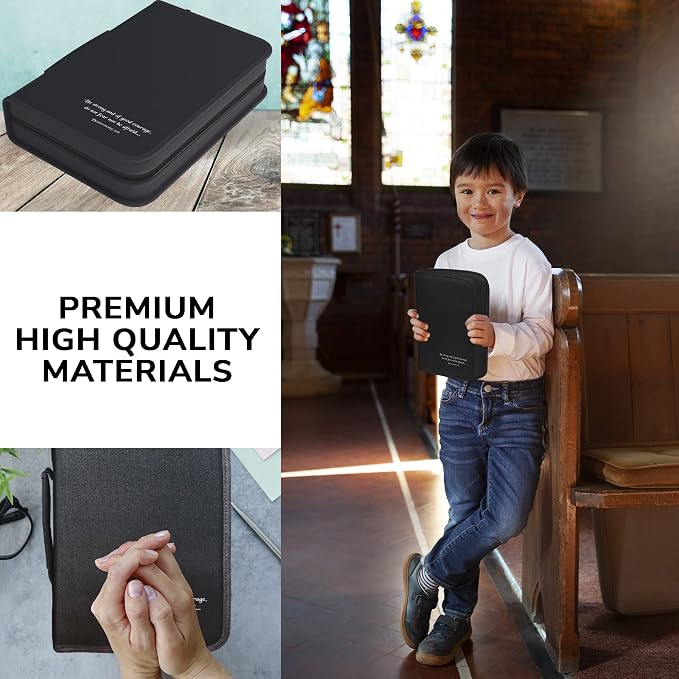 DEHITE Bible Cover Case for Men — Bible Carrying Cases for Men – Grey Large Size – Bag Fits Book 10,1 x 7 x 1.9 in – Pen Slots – Zippered Pocket – Premium Fabric – Christian Gift