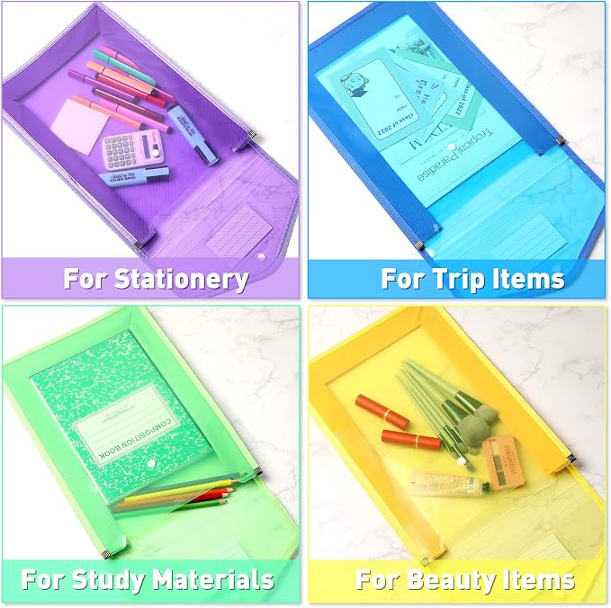 10 Pieces Plastic File Folders Envelope Expanding File Wallet Organizer Documents Folder with Snap Closure and Pocket B4 Waterproof Transparent Pouch for School Office(Colorful,Vertical)