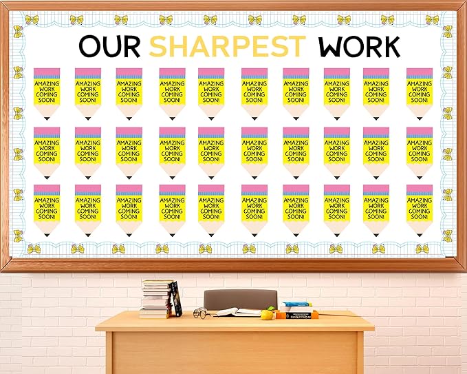 32Sets Student Work Display Bulletin Board Set Large Pencil Bulletin Board Decorations Cutouts Inspirational Student Works Display Classroom Wall Decor for Teacher Motivational Back to School Supplies