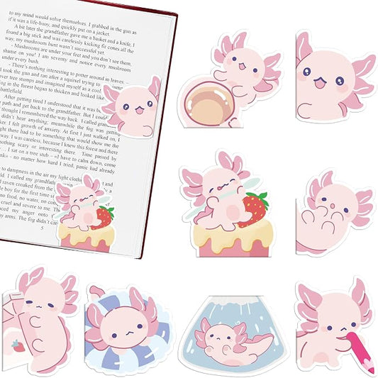Axolotl Magnetic Bookmarks Gifts - 8 Pcs Pink Cute Bookmark for Women Bookworms Students Sea Animals Lovers Gift for Birthday Christmas Funny Page Clips Office Reading Accessories