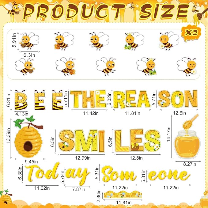 Pasimy Spring Bulletin Board Decorations Set 3D Sunflower Bulletin Board Bee Classroom Decor Honeycomb Butterfly Flower Kindness Cutouts Borders for Home Office Wall Door Window Supplies(Honeybee)