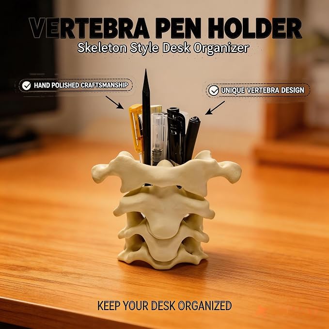 Spine Pen Holder for Desk, Unique Pencil Holder Desk Organizers, Office Supplies Decorations Gift for Doctors, Nurses, Chiropractors