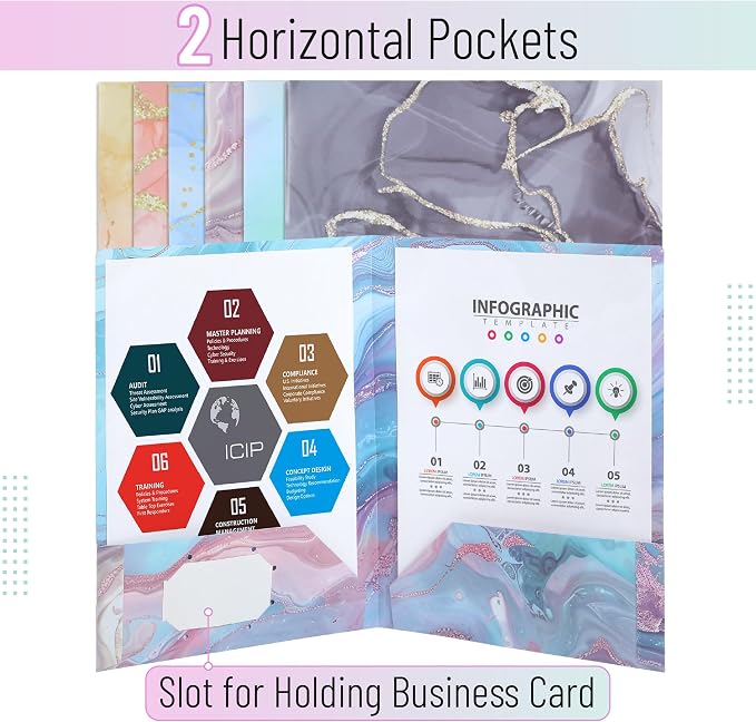 Mr. Pen- Plastic Folders with Pockets, 12 pcs, Marble Design, Aesthetic File Folder with Business Card Slot, 2-Pocket Folder, Back to School, Office, Filing Supplies
