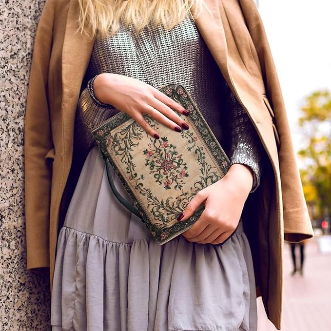 Classics Bible Case for Women Vintage Bible Cover Bags Floral Pattern with Handle Bible Cover Bag Bible Study Supplies Accessories Christian Gifts for Women-Size：M