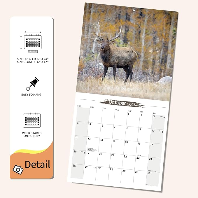 2026 Wall Calendar Elaphurus davidianus Planner Calendar, Hangable Monthly Wall Calendar with Large Blocks for Organizing & Planning, Academic Schedule, Home, Office & family, Thick & Sturdy Paper (12"x24" Open)