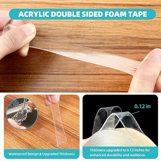 P7yaumy Double Sided Tape Heavy Duty 0.75in×20ft, Nano Tape Double Sided, Removable Traceless Two Sided Adhesive Tape, Clear Mounting Tape Double Sided Tape for Walls, Hanging Picture,Poster,Carpet