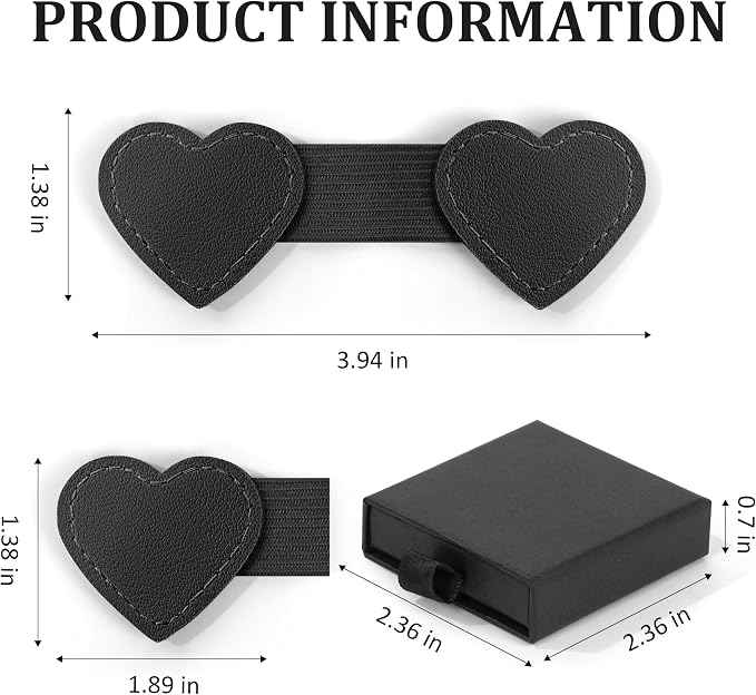 2Pcs Magnetic Leather Heart Bookmarks with Pen Holder, Cute Book Markers Clip with Gift Box, Reading Accessories for Book Lovers Women Teachers Students, Black