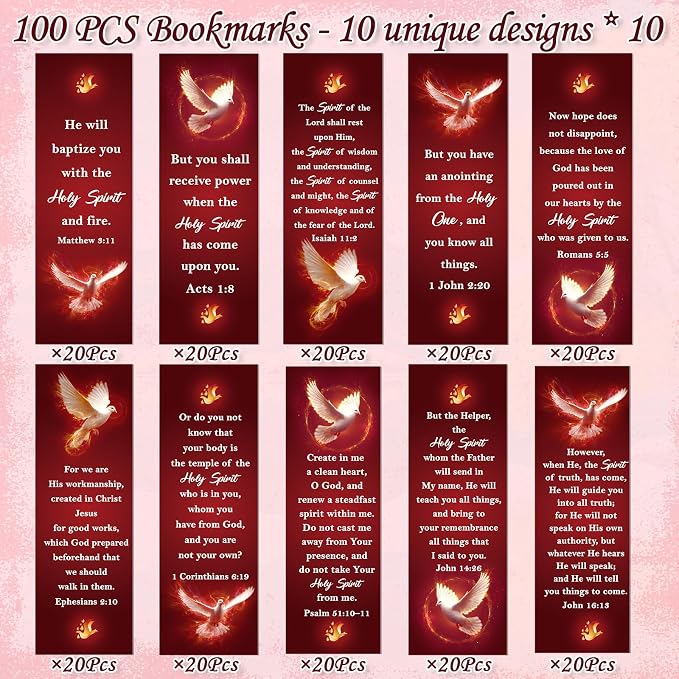 Come Holy Spirit Bookmarks Gifts - Wxiben 200 Pcs Confirmation Bookmarks Christian Religious Book Markers Page Clip Bible Verses Confirmation Gift for Women Men Church Sunday School Party Favors