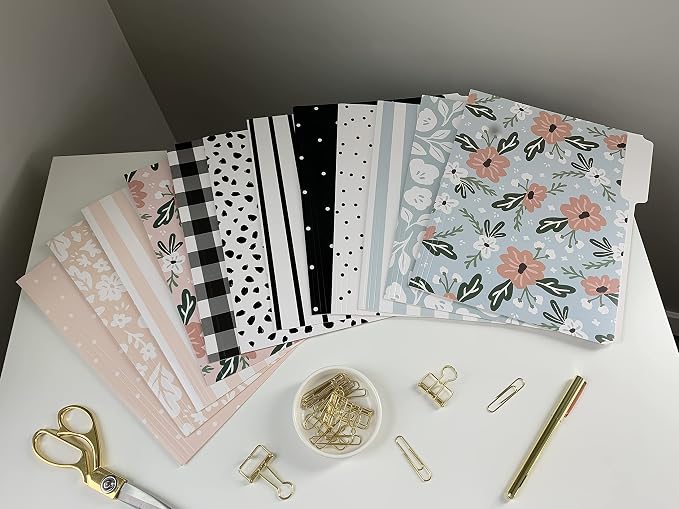 Cute File Folders, Set of 12 3-Tab Letter Size Decorative File Folders Boho Colored Manilla 8.5 x 11 Filing – Pretty Designer Home Office School Supplies (Harmony)