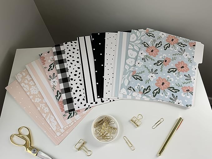 Cute File Folders, Set of 12 3-Tab Letter Size Decorative File Folders Boho Colored Manilla 8.5 x 11 Filing – Pretty Designer Home Office School Supplies (Harmony)