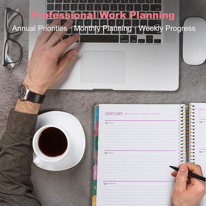 CAGIE Planner 2026-2027, 18 Month Weekly and Monthly Planner, Marble Design Calendar with Tabs, Jul 2026–Dec 2027, Large 8.5" x 11" A4 Hardcover Spiral Agenda Planner for Home, Work, School and Teacher (Pink）