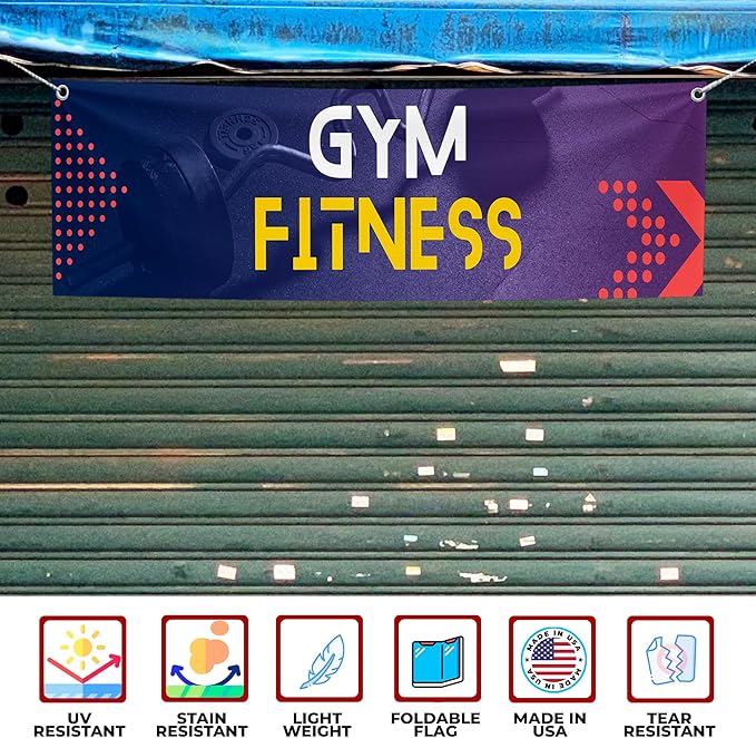 Gym Fitness Large Banners and Signs for Outdoor by Mavis Printing-Polyester Banner with 4 Holes for Easy Hang Indoor & Outdoor|4x1 Feet HD Print Sign to Promote Church| Made in USA