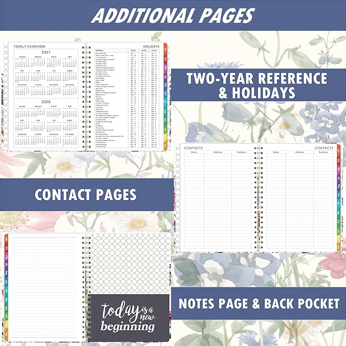 2027 Planner - 2027 Planner Weekly and Monthly, Jan 2027 - Dec 2027,2027 Calendar Planner with Colorful Tabs, 6.3" x 8.4", Hardcover with Back Pocket + Thick Paper + Twin-Wire Binding - Flowers