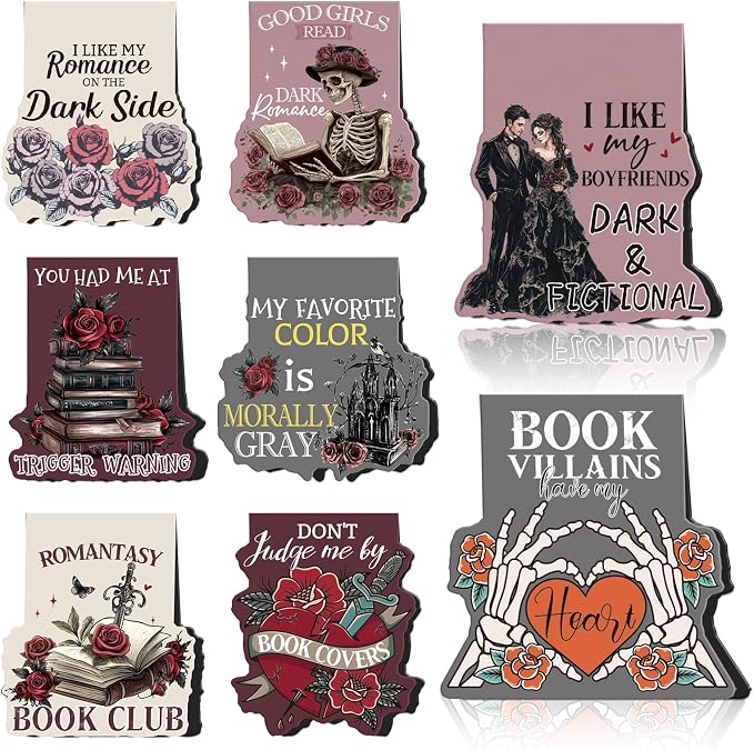 Wxiben Dark Romance Magnetic Bookmark - 8 PCS Gothic Magnetic Bookmarks Skeleton Flower Book Mark Magnets Romantasy Page Marker Clip Gift for for Women Girls Dark Romance Reader Students Teachers