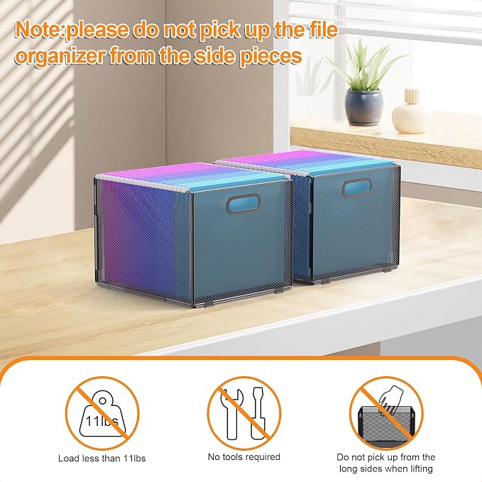 Hanging File Organizer, File Folder Organizer Mesh Hanging File Crate with Handle, File Box Storage Crate, File Basket for Office Home Letter Size, Black