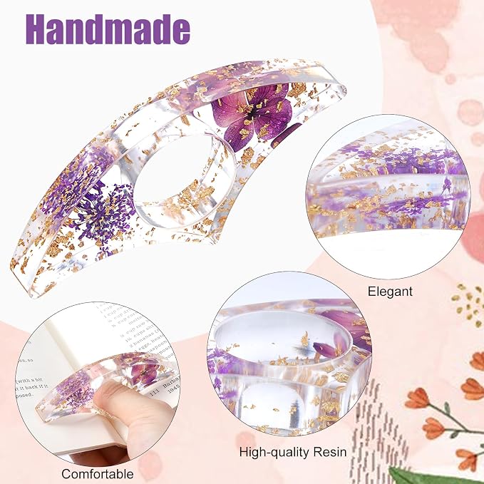 4 Pcs Thumb Book Page Holder, Dried Flower Resin Finger Ring Opener Bookmark, Book Lovers Gifts for Reading, Bookworms, Teachers, Best Friend, Student, Handmade Reading Books Accessories