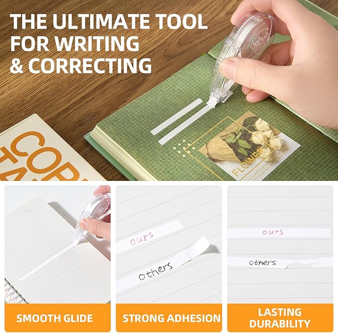 White Correction Tape, 10 Pack Bulk, Extra Long 65.62 Feet x 0.197 Inch, Strong Covering Power for Instant Corrections, Clear for Writing & No Marks for Copying, for School and Office