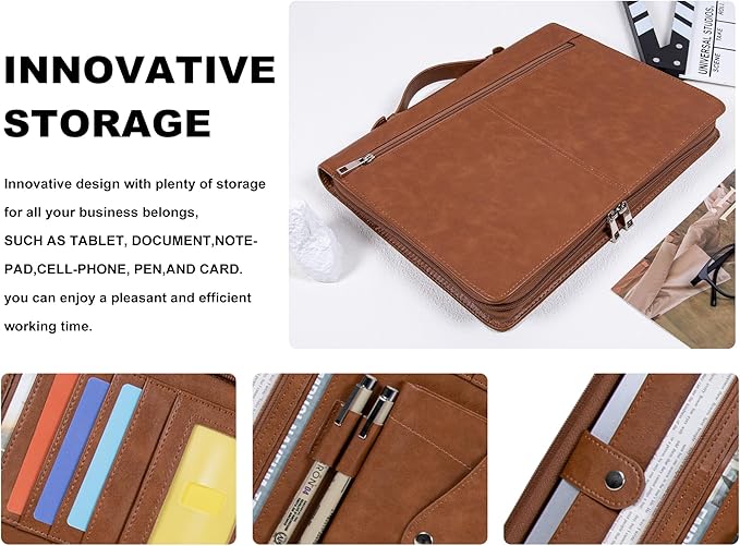 Free Name Engraved, Personalized Vegan Leather Padfolio for Men, Customized Leather Portfolio for Women, Portfolio Folder, Business Document Organizer for 13.3" iPad,Padfolio with A4 Notepad Holder