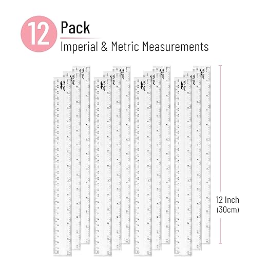 Mr. Pen- Plastic Rulers, 12 Inch, 12 Pack, Easy-to-Read Markings, Scratch-Resistant Design, Durable Clear Ruler for Crafting Office & School, School Supplies, Bulk Rulers Set, Measuring Tools