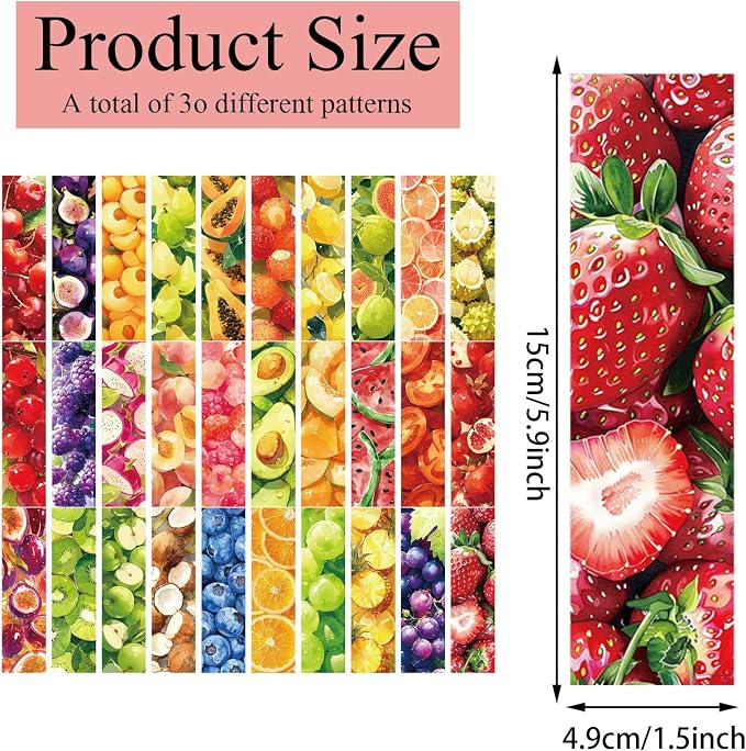 30 Pcs Watercolor Fruit Bookmarks for Kids Fruit Theme Funny Bookmark Cartoon Bookmark for School Office Students Teens Book Reading Lovers Classroom Favors