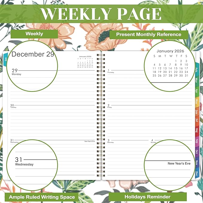 2026 Planner – Weekly ＆ Monthly Planner 2026, Jan. 2026 – Dec. 2026, 8.5" x 11" with Colorful Tabs, Flexible Cover, Thick Paper, Twin-Wire Binding, Back Pocket, To-Do ＆ Notes