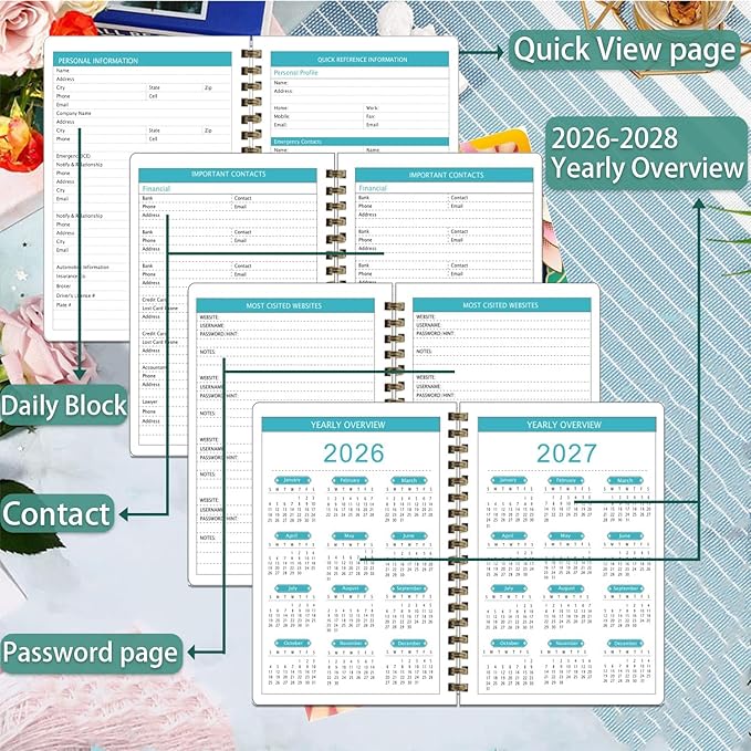 2026-2028 Planner, Three-Year Planner, Daily Plan and Monthly Plan Book, Bound with Iron Circle, A5 (8.26 "x 5.9") (Green)
