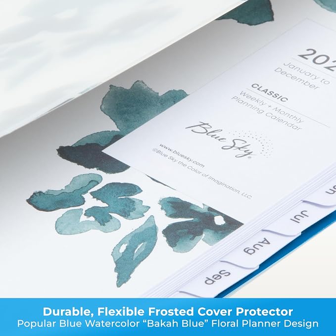Blue Sky 2026 Weekly and Monthly Planner Calendar, January 2026 - December 2026, 5" x 8", Flexible Frosted Cover, Laminated Tabs, Durable Twin Wire Binding, Bakah Blue
