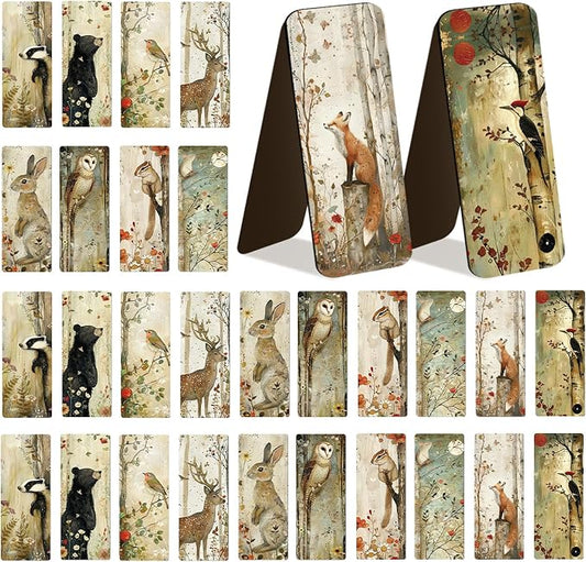 30 Pcs Woodland Animals Magnetic Bookmarks, Vintage Watercolor Animals Bookmark Bulk for Women Man, Forest Trees Book Mark Gift for Reading Lovers Library Accessories
