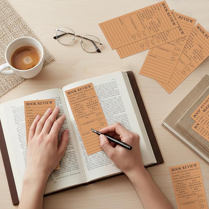 L1rabe Kraft Paper Book Review Bookmarks - Back to School 100Pcs Book Page Marker Reading Log for Readers Bookworm Bookish Gift, Reading Page Tracker for Students Teachers Women to Review & Tracker
