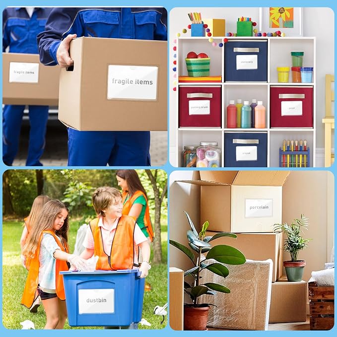 40 Pack Clear Self-Adhesive Pockets, 4" x 6" Index Card Pockets With Top Open Loading, PVC Label Holders for Organizing storage bins, Library Card, Drawer, and Protecting Your Cards