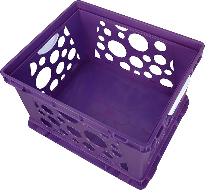Storex Premium File Crate with Handles – Letter and Legal Document and Folder Storage, Classroom Purple 3-Pack (61464C03C)