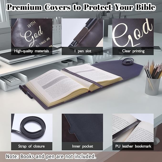 LParkin Elegant PU Leather Bible Case for Men and Women - Versatile Bible Cover with Adjustable Strap, Perfect Christian Gifts, with God All Things are Possible - Large