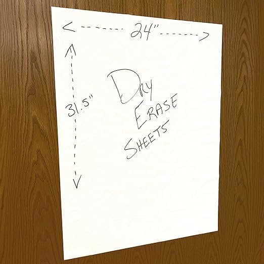 Geyer Instructional Products - 31.5'' x 24'' Portable Static Cling Dry Erase Sheets, Reusable Electrostatic Whiteboard Sheets, Sticks to Any Surface - 15 Pack