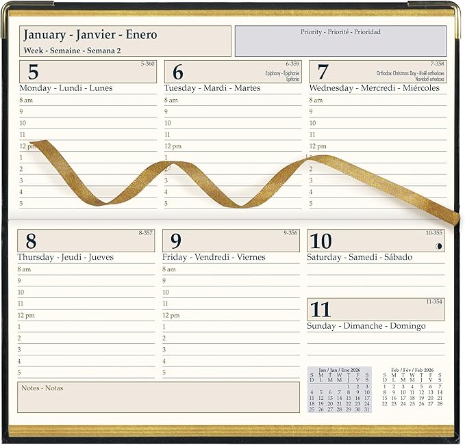 Brownline® 2026 Executive Weekly Pocket Planner, Appointment Book, 12 Months, January to December, Horizontal, Sewn Binding, 6.75" x 3.1875", Assorted Colors, Trilingual (CBE306.ASX-26)