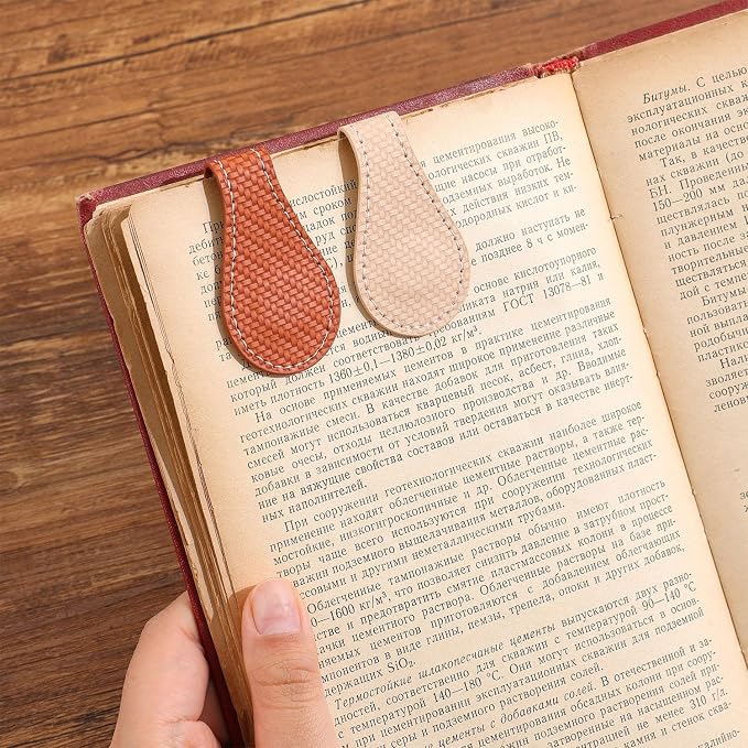 3PCS Vintage Magnetic Leather Bookmark, Leather Magnetic Bookmarks for Women, Magnetic PU Bookmarks Clip Book Accessories, Weaving Pattern