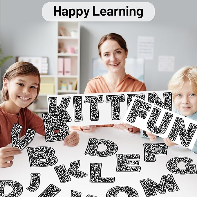 150 PCS Large 6" Bulletin Board Letters Set, Black Composition Classroom Alphabet Cutout Letter for Bulletin Board Display School Combo Pack, A Great Helper to Inspire Students' Learning Interest