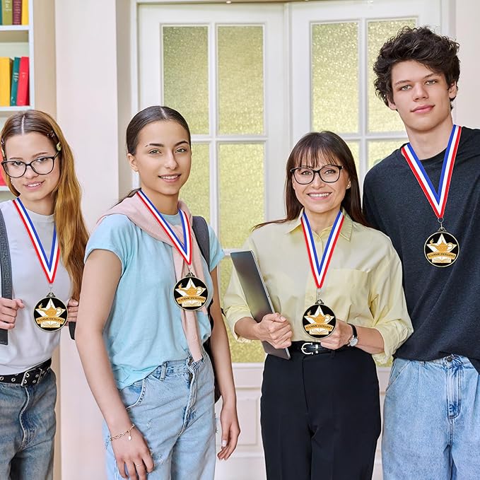Cunno 20 Pcs Academic Excellence Medals Bulk 2'' Academic Award Medals with Neck Ribbon Trophy Prizes Winner Gift for School Classroom Students Teaching Competitions Supplies